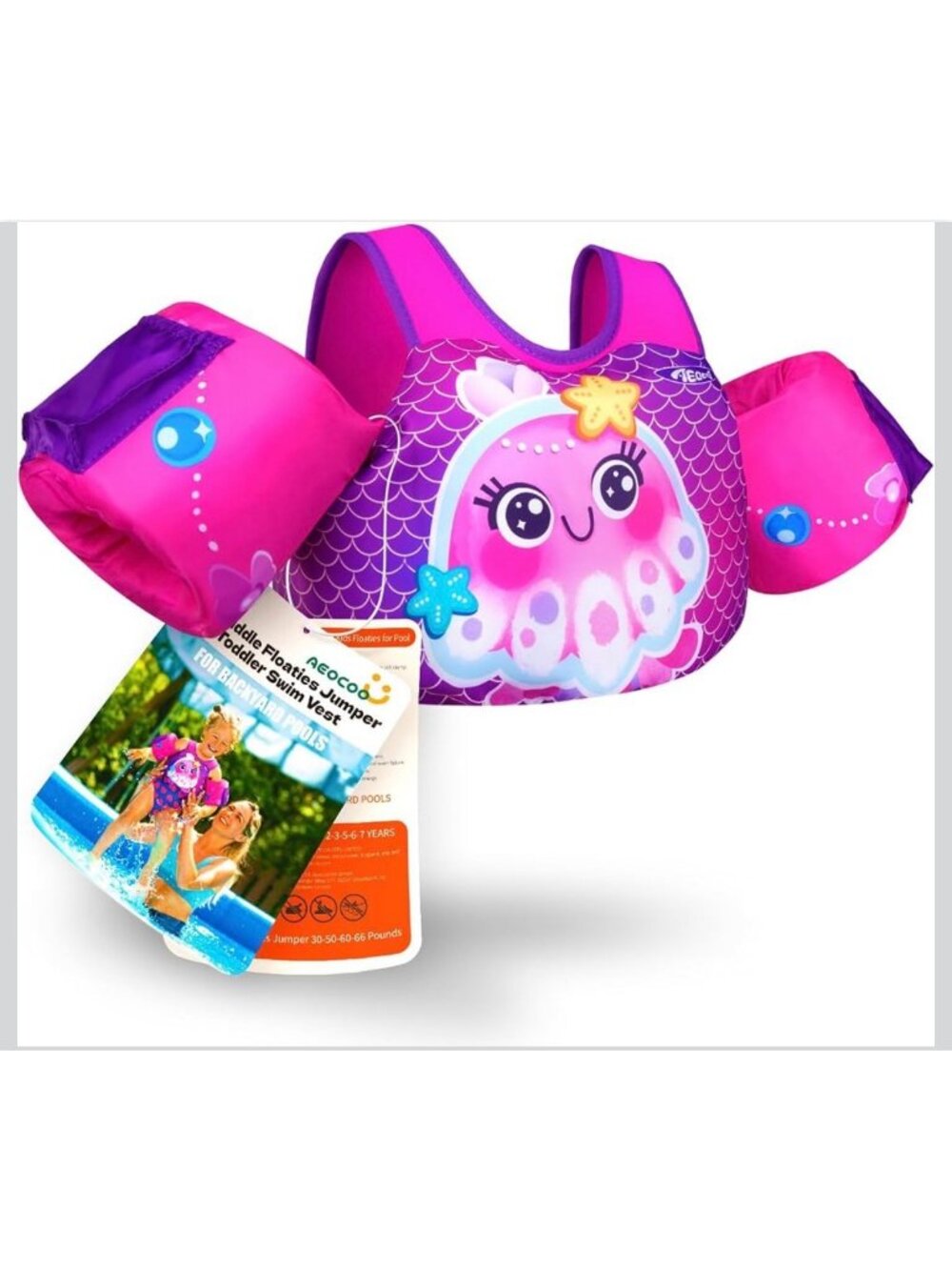 Toddler Swim Vest With Floaties Adjustable Triple Buckle Seajelly Design For Age
